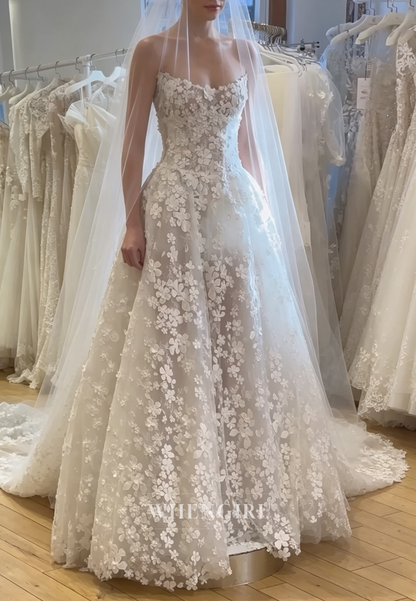 Strapless 3D Floral Applique Ball Gown Wedding Dress