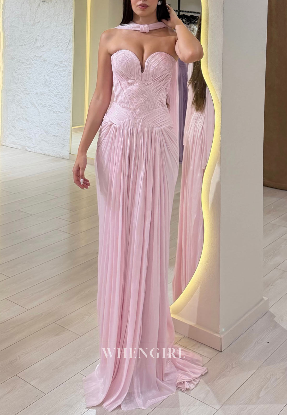 Strapless Pleated Gown with Cut-Out Back