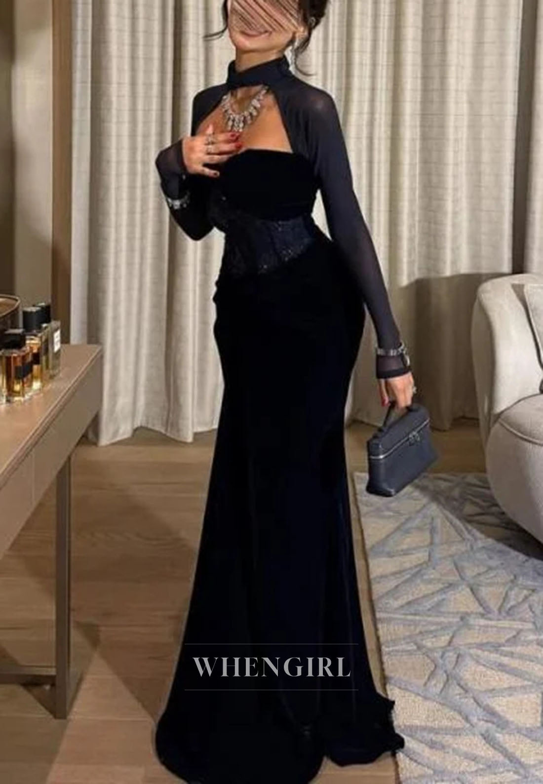 Corset Velvet Evening Gown with Sheer Shrug