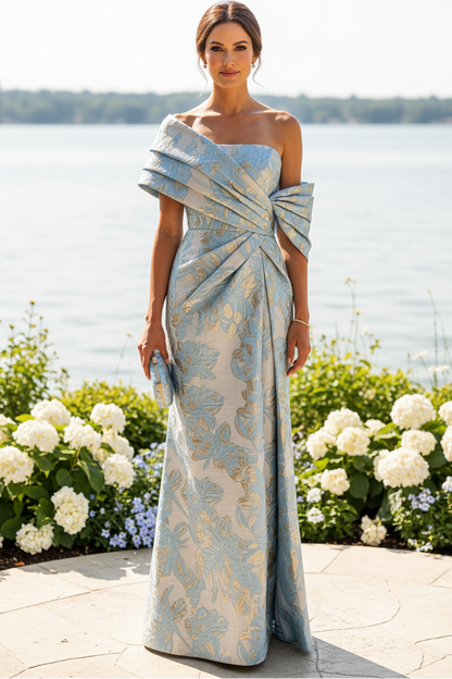 Sculptural One-Shoulder Pleated Floral Maxi Dress