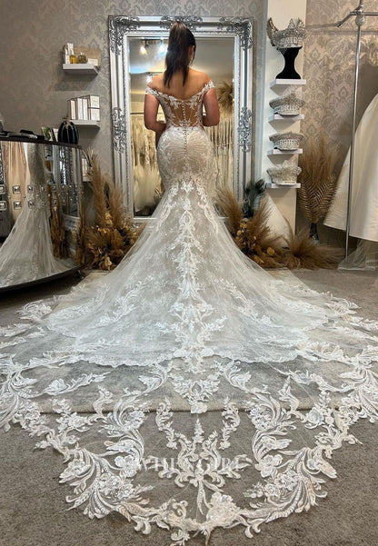 Off-the-Shoulder Lace Mermaid Wedding Dress