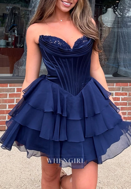 Strapless Corset Tiered Ruffle Homecoming Dress