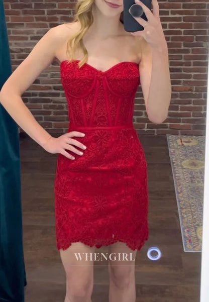 Strapless Lace Corset Bodycon Mini Dress