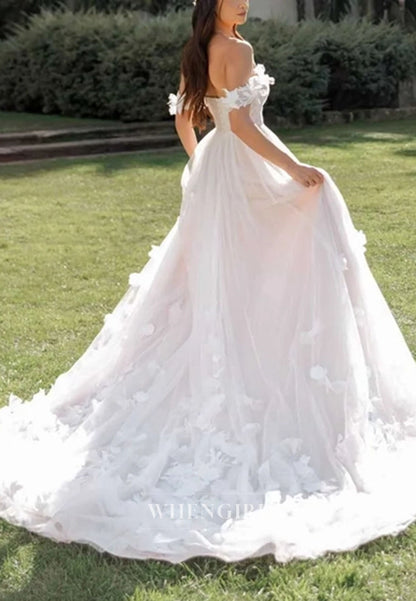 3D Floral Off-the-Shoulder Tulle Ball Gown