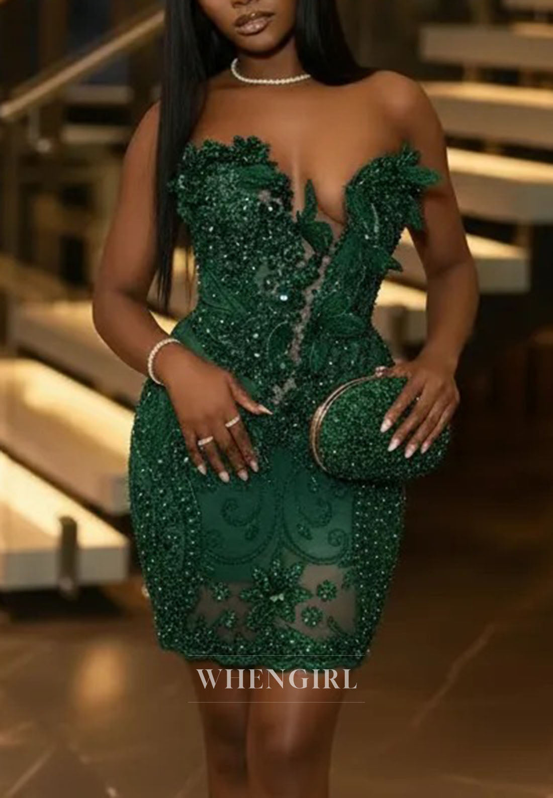 Strapless Corset Mini Dress with 3D Leaf Appliques