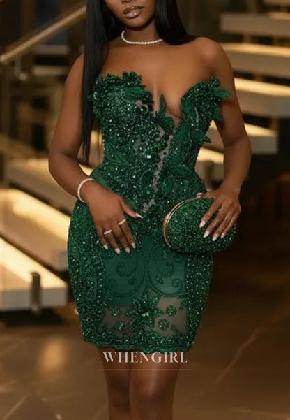 Strapless Corset Mini Dress with 3D Leaf Appliques