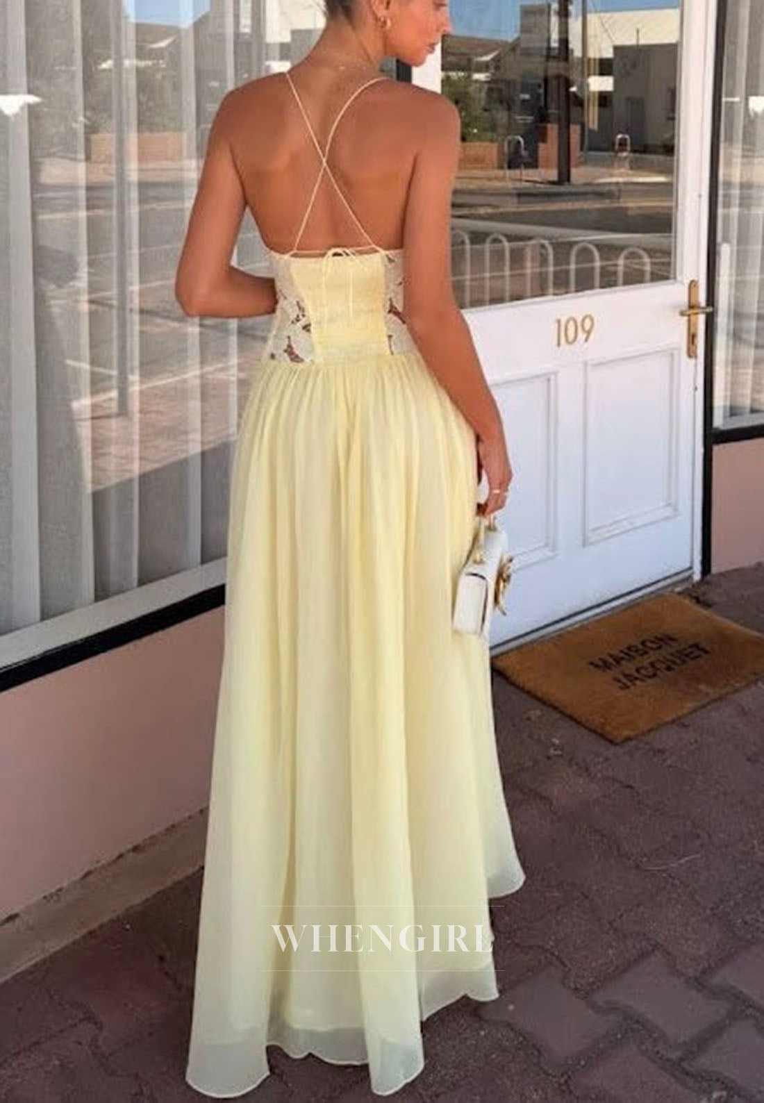 Lace Bodice Maxi Dress with Crisscross Back