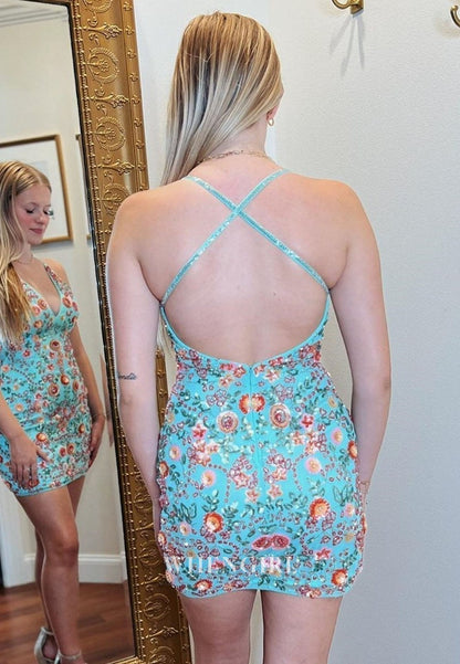 Sequin Floral Bodycon Mini Dress