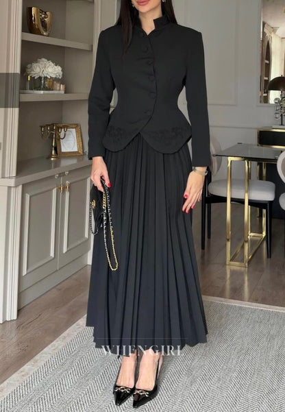 Peplum Jacket and Pleated Maxi Skirt Two-Piece Set