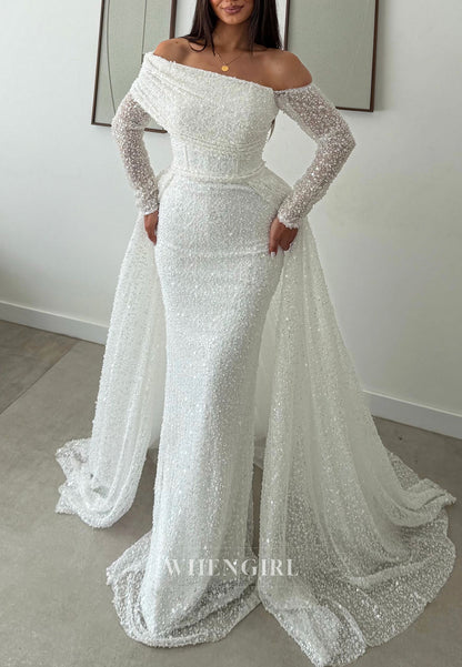 Sequined Off-the-Shoulder Gown with Overskirt