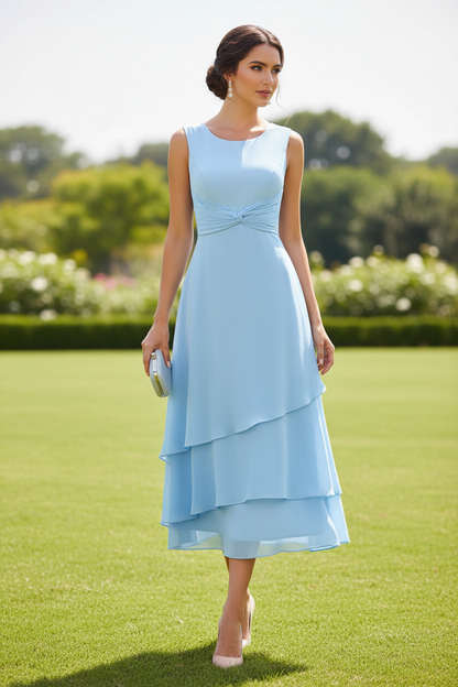 Layered Chiffon Midi Formal Dress