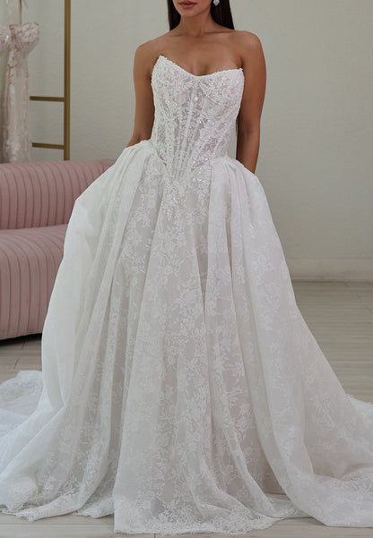 Lace Corset Basque Waist Ball Gown Wedding Dress