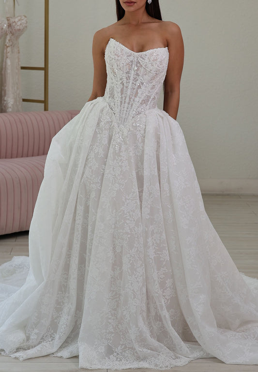 Lace Corset Basque Waist Ball Gown Wedding Dress