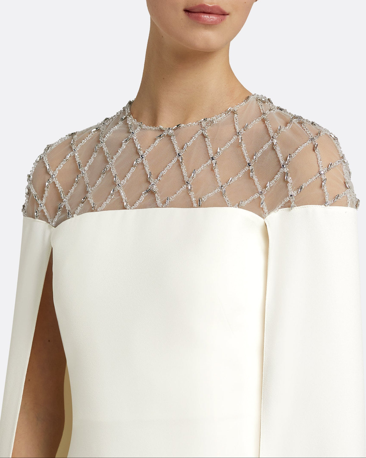 Beaded Illusion Cape Evening Gown