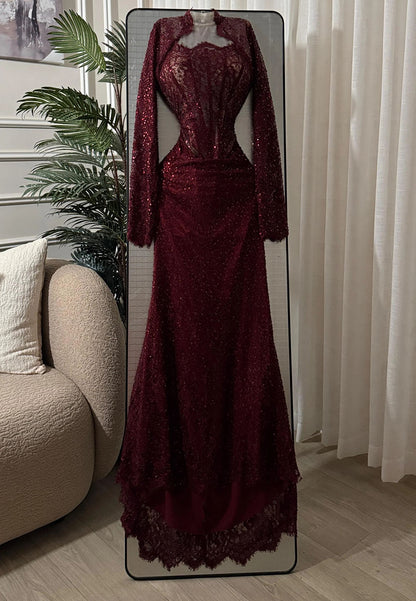 Sequin Lace Corset Mermaid Evening Gown