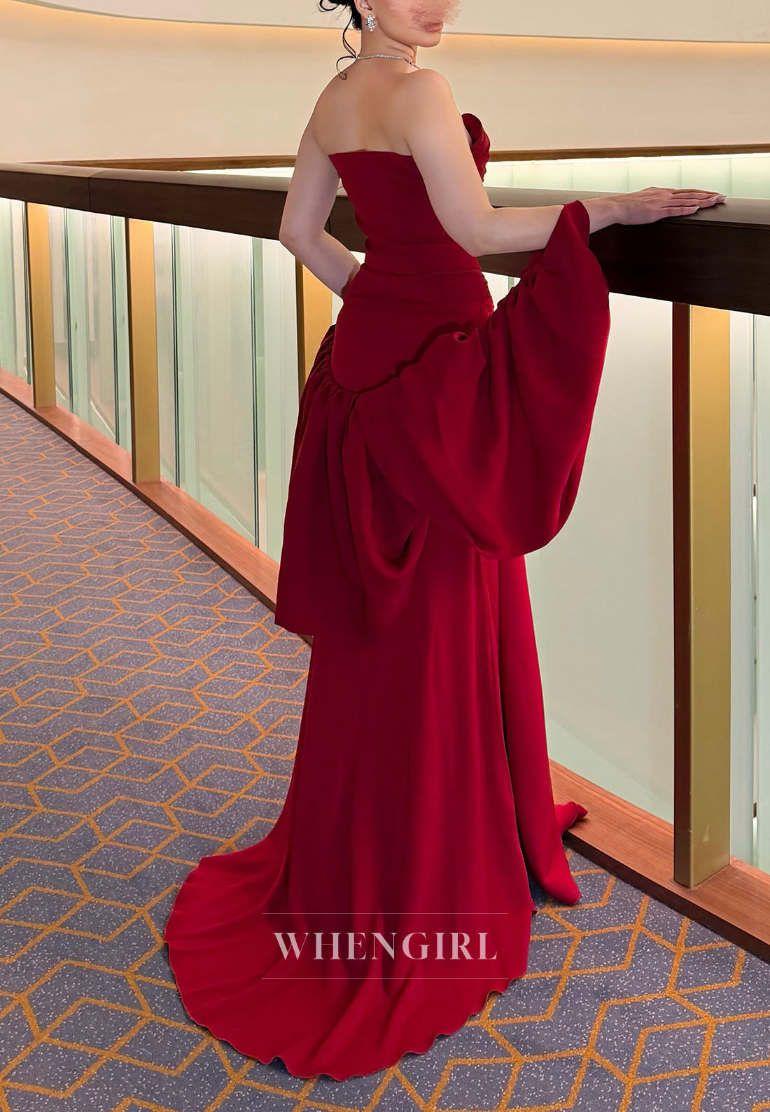 Strapless Sweetheart Evening Gown with Draped Sleeves