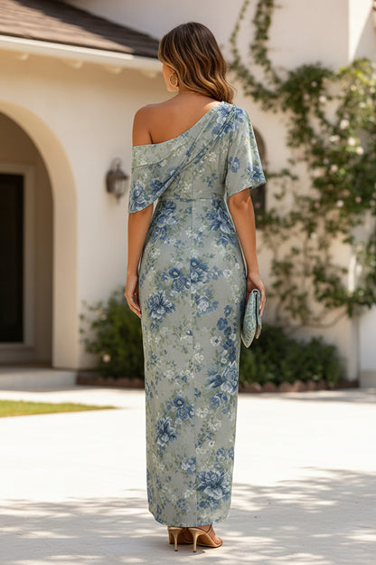 One-Shoulder Floral Asymmetrical Wrap Dress