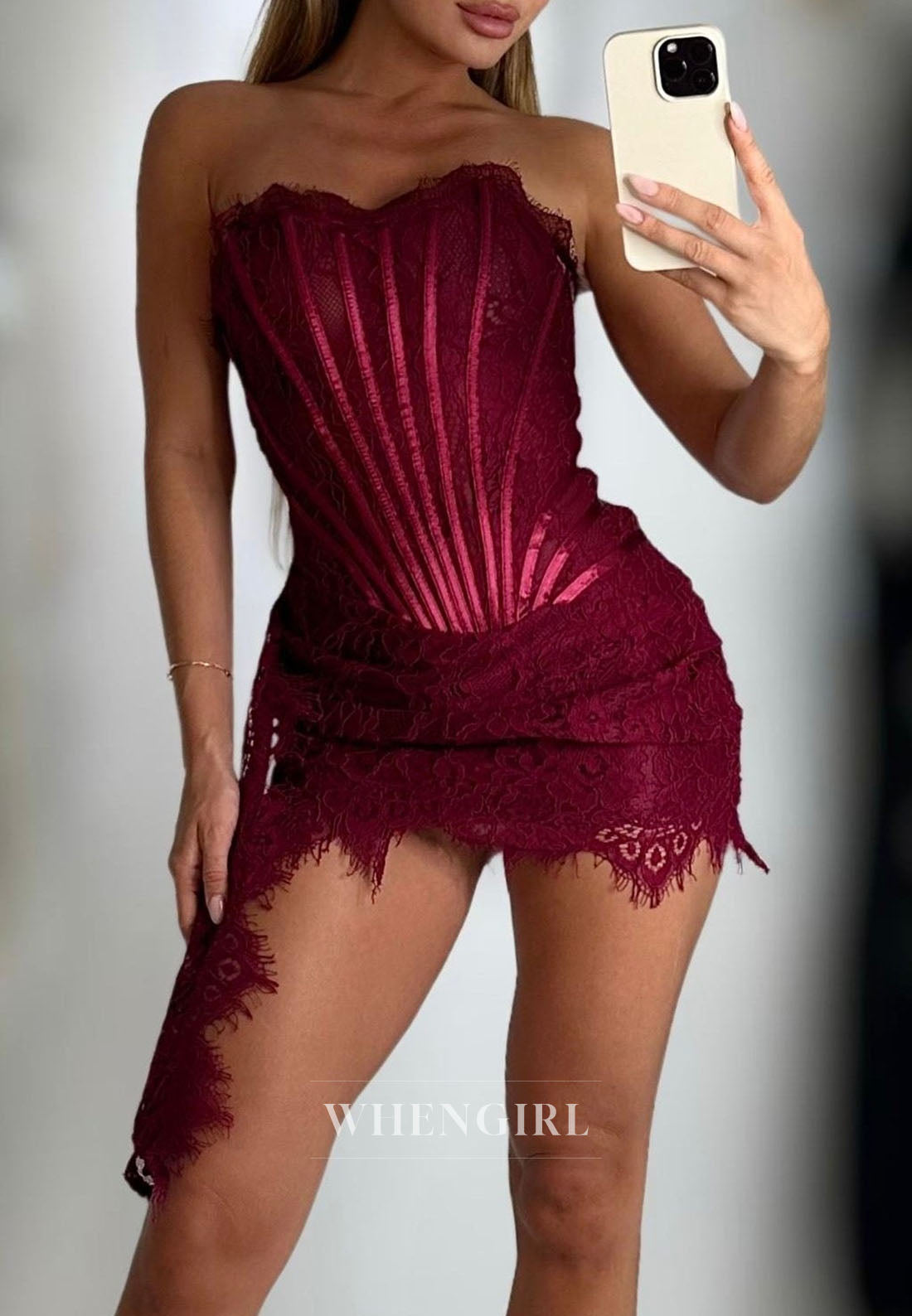 Strapless Lace Corset Mini Dress with Side Drape