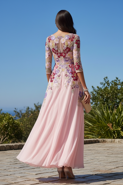 Illusion Floral Embroidered A-Line Gown