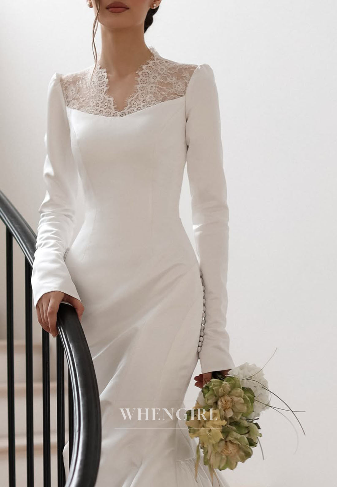 Mermaid Wedding Dress with Lace Illusion Neck