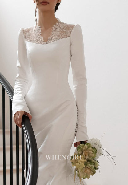 Mermaid Wedding Dress with Lace Illusion Neck