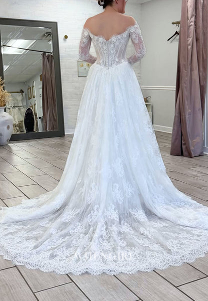 Off-the-Shoulder Lace Corset Wedding Dress