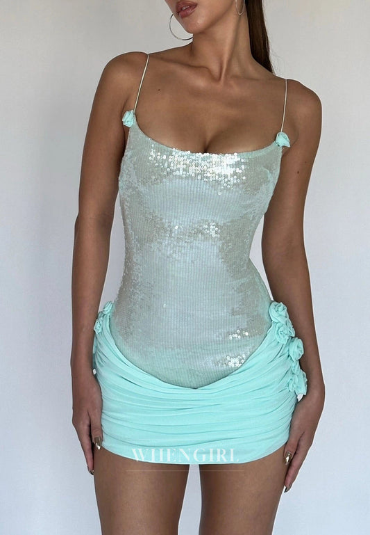 Sequin Corset Mini Dress with Ruched Skirt