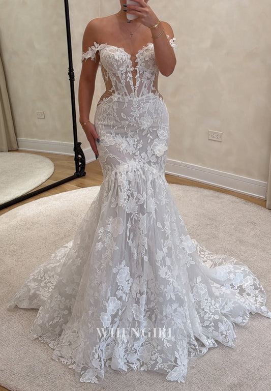 Floral Lace Mermaid Wedding Dress with Corset Bodice