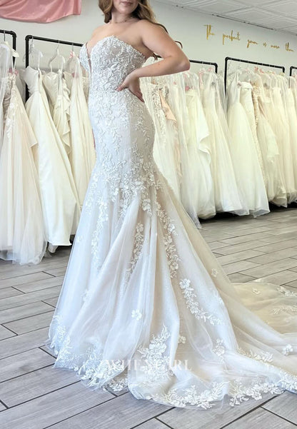Lace Mermaid Wedding Dress with Plunging Bodice