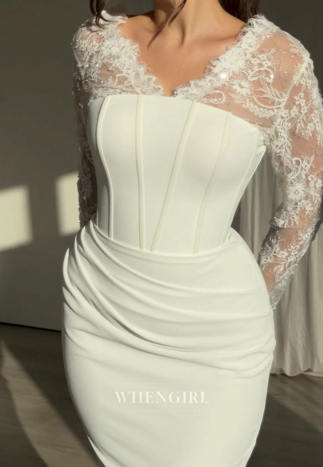 Lace Sleeve Corset Mermaid Wedding Dress