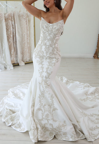 Strapless Beaded Embroidered Mermaid Wedding Dress