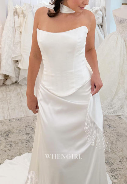 Strapless Satin Wedding Dress with Neck Scarf
