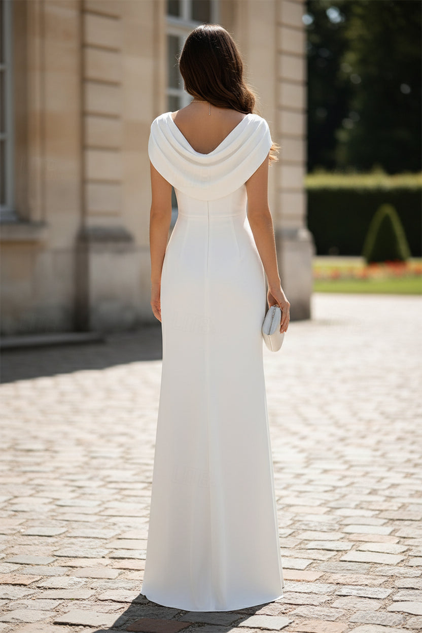 Cowl Neck Sheath Evening Gown with Draped Back