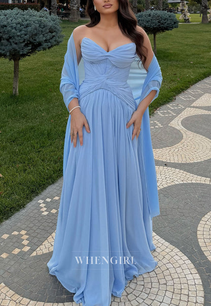 Strapless Sweetheart Pleated Corset Chiffon Gown