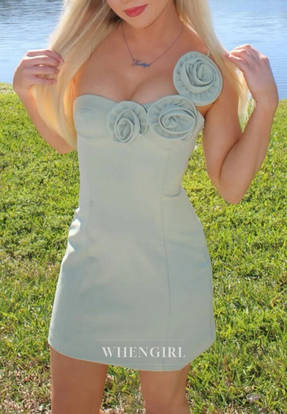 Strapless 3D Floral Applique Mini Dress