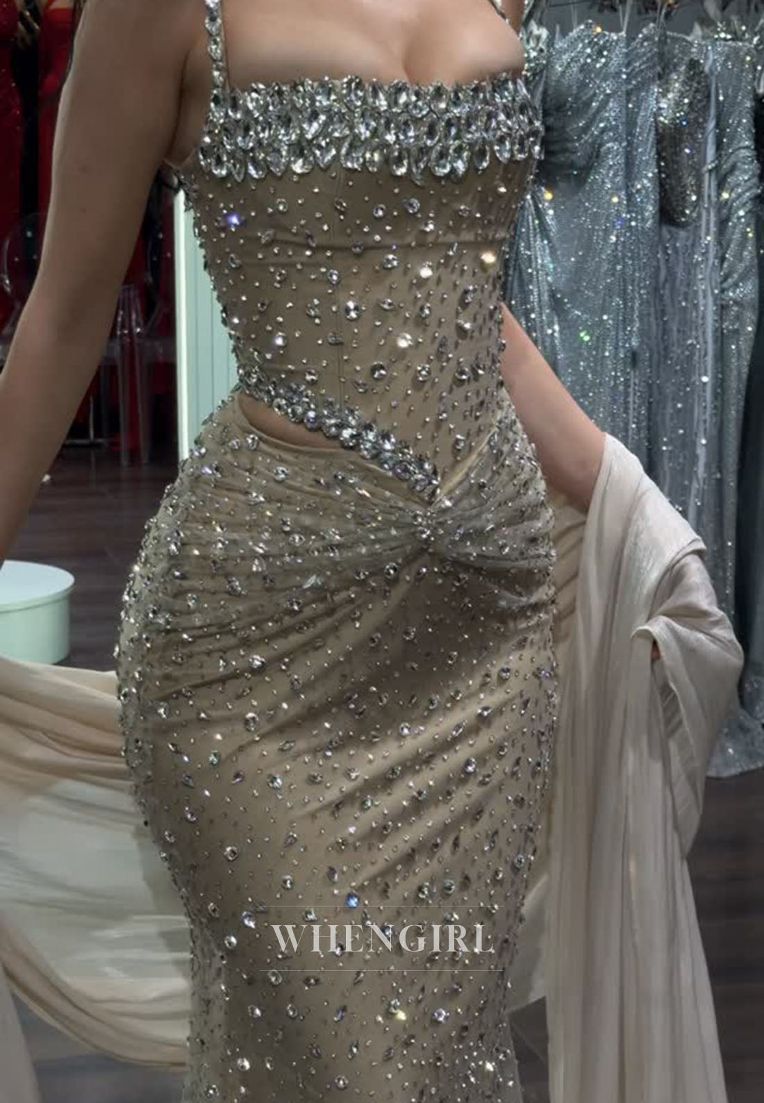 Crystal Embellished Cutout Corset Evening Gown