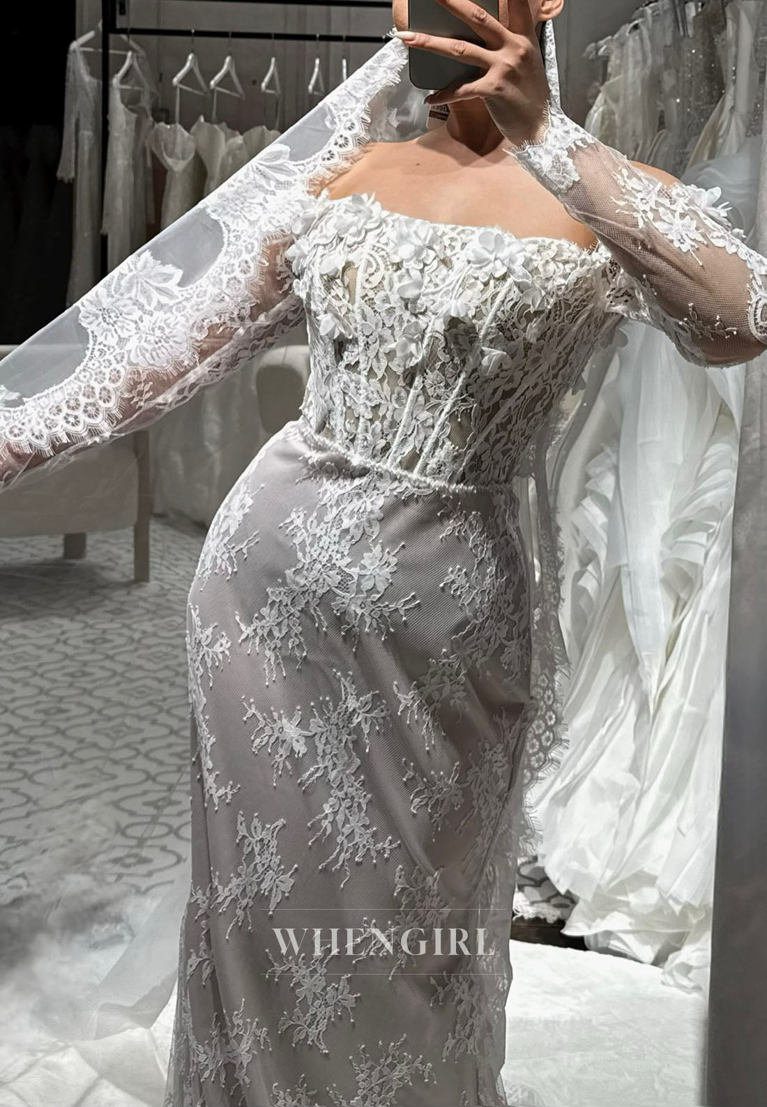 Corset Lace Mermaid Wedding Dress with Sleeves