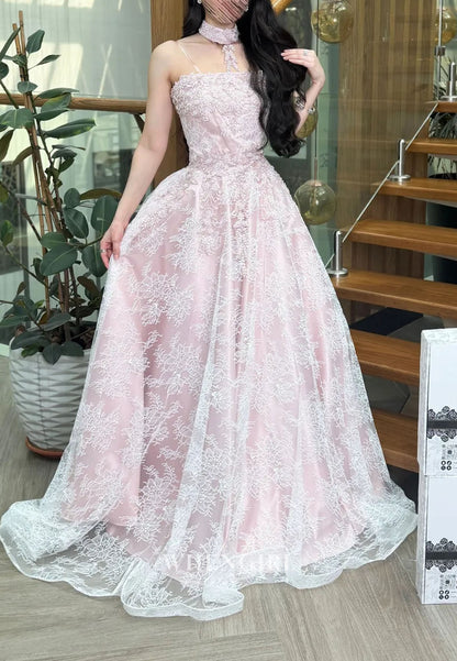 Lace A-Line Evening Gown with Choker Neckpiece