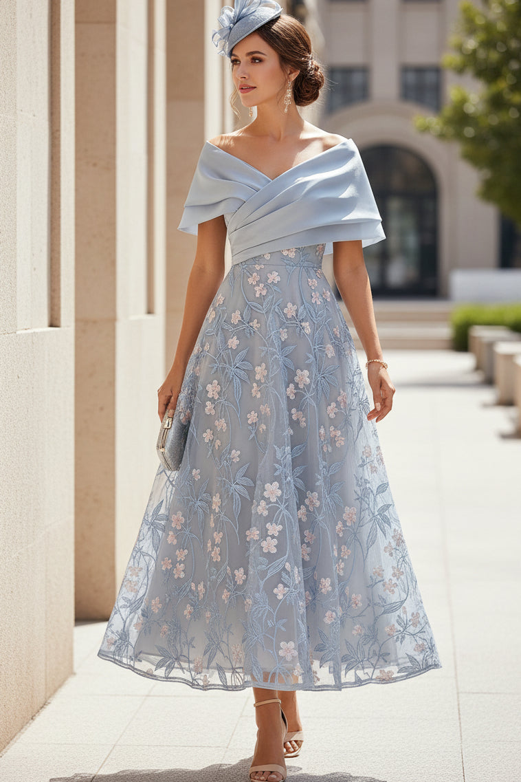 Off-the-Shoulder Embroidered A-Line Dress