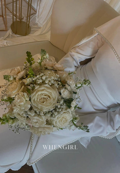 Long Sleeve Wedding Dress with Cape and Pearls