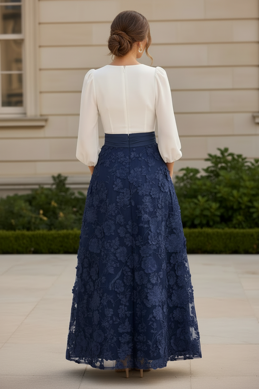 Long Sleeve A-Line Evening Gown with 3D Flowers