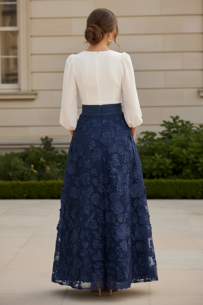 Long Sleeve A-Line Evening Gown with 3D Flowers