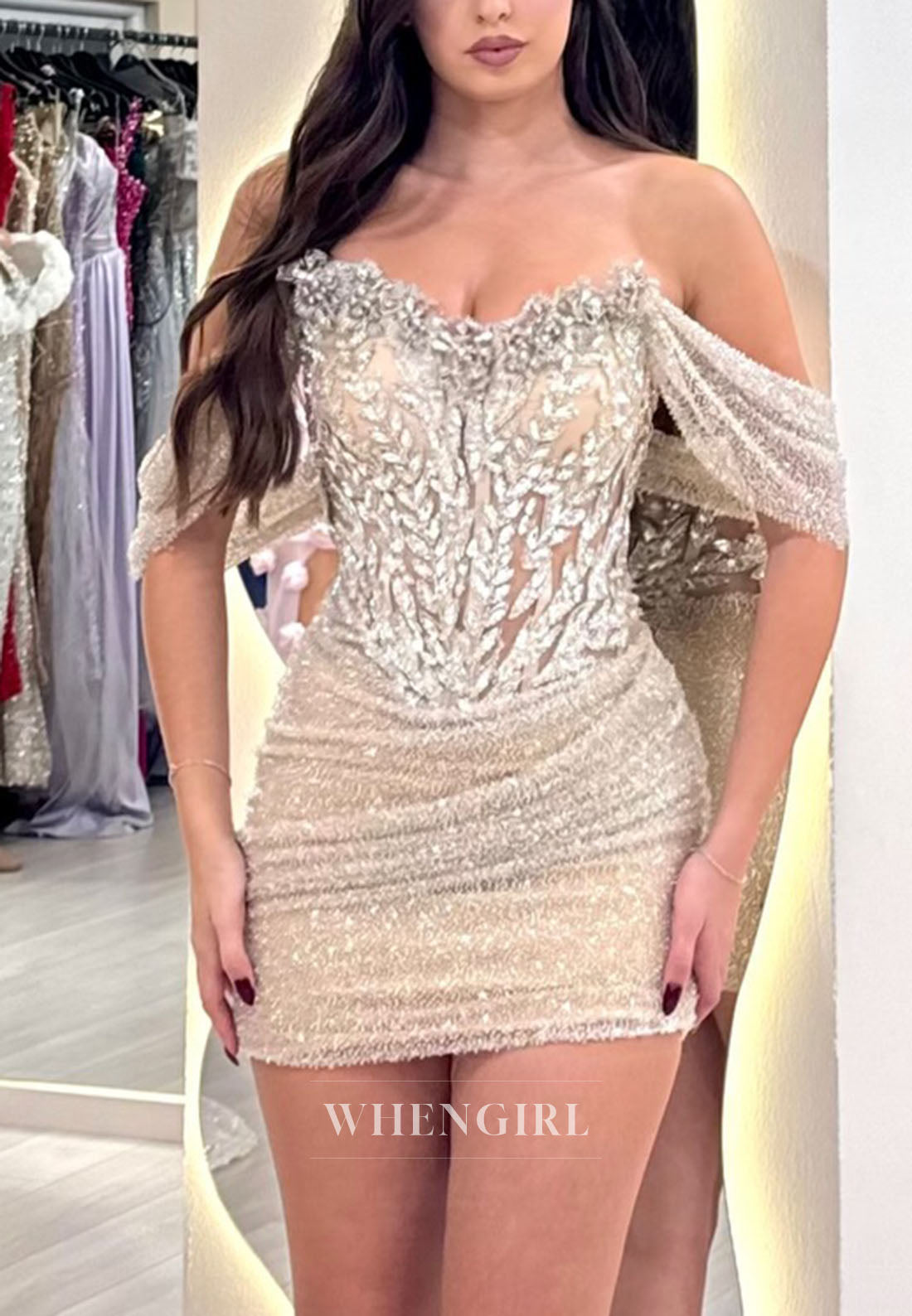 Off-the-Shoulder Beaded Corset Homecoming Dress
