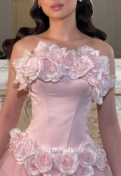 Strapless 3D Floral Corset Tulle Ball Gown