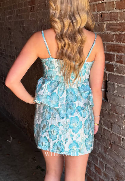 Floral Jacquard Peplum Two-Piece Set