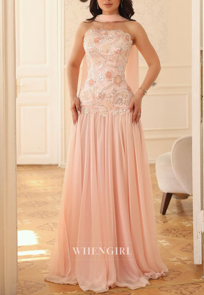 Pleated Chiffon Evening Gown with Beaded Bodice