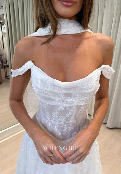 Floral Embroidered Off-the-Shoulder Wedding Dress
