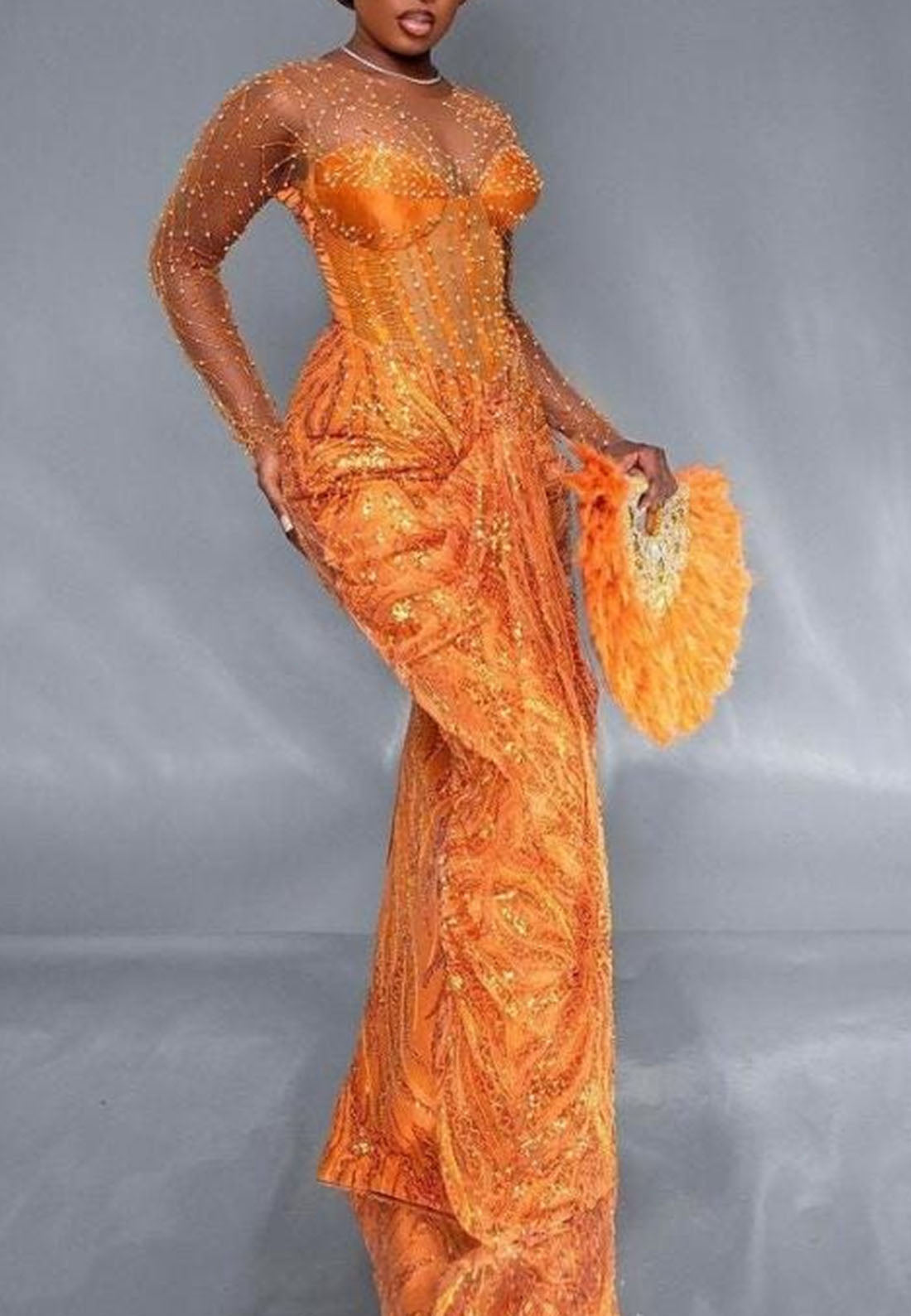 Corset Evening Gown with Illusion Neckline