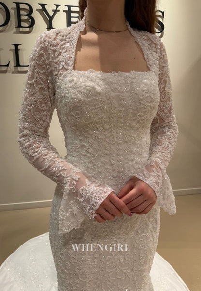 Beaded Mermaid Wedding Dress with Long Sleeves