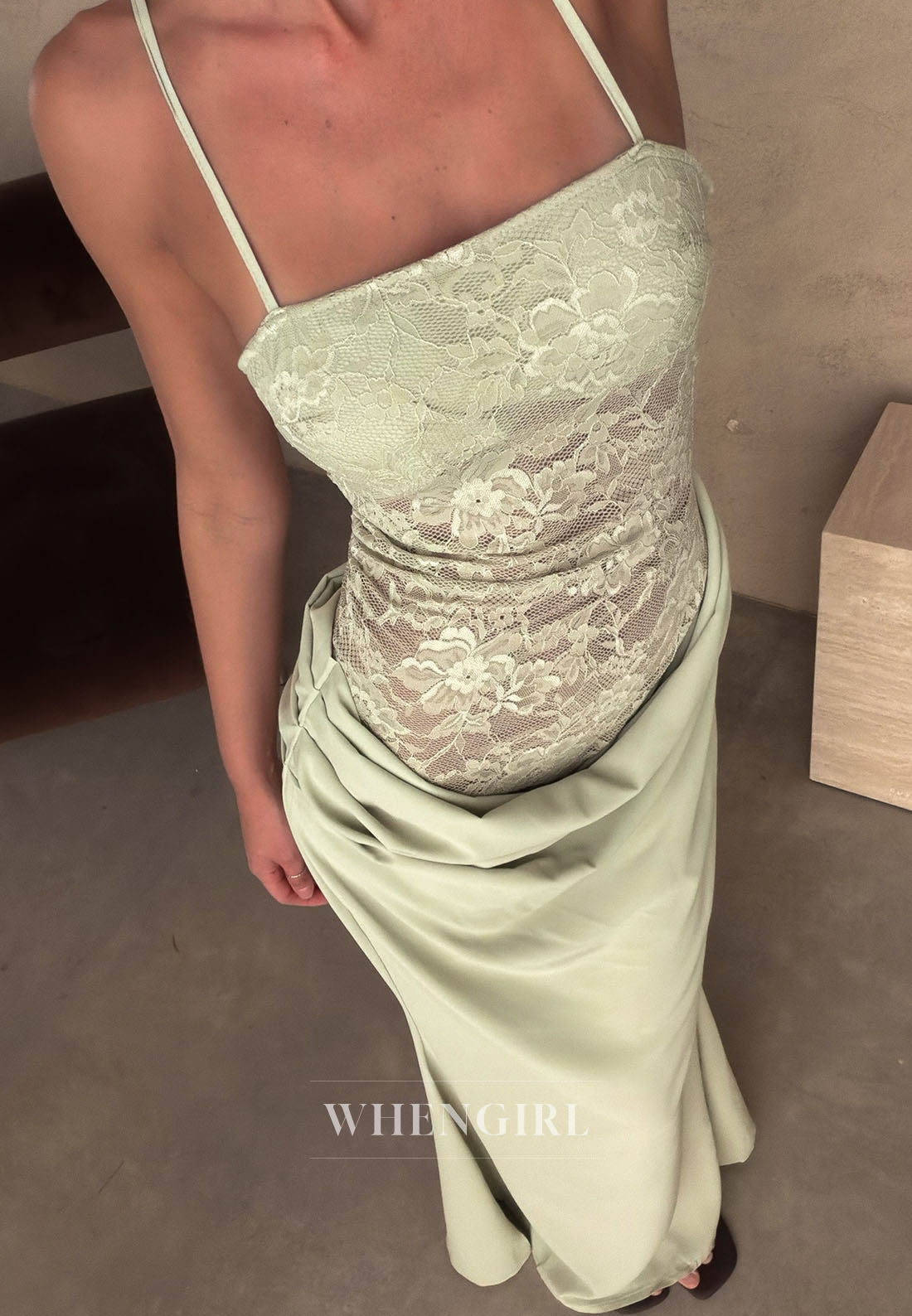 Lace Bodice Draped Maxi Dress